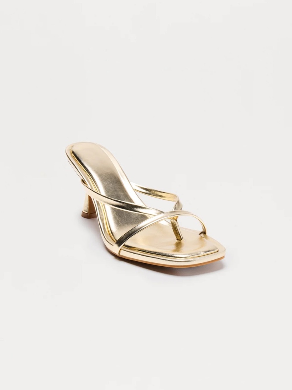 Fashion Nova Gold Strappy Square-Toe Mid Heel Sandal